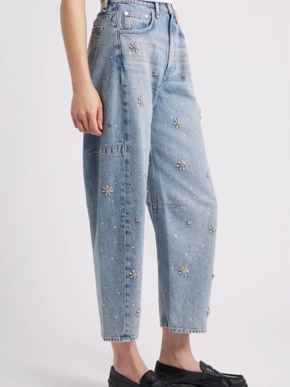 Charlie Flower Crystal High Waist Ankle Barrel Jeans - Picture 4 of 16
